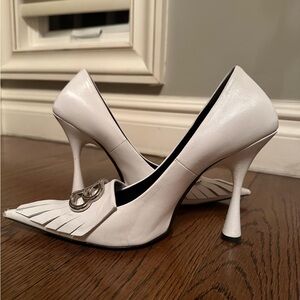 Balenciaga White Heeled Shoes with Silver Accent